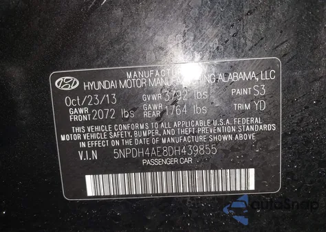 2013 Hyundai Elantra Gls from USA, damaged, VIN 5NPDH4AE8DH439855
